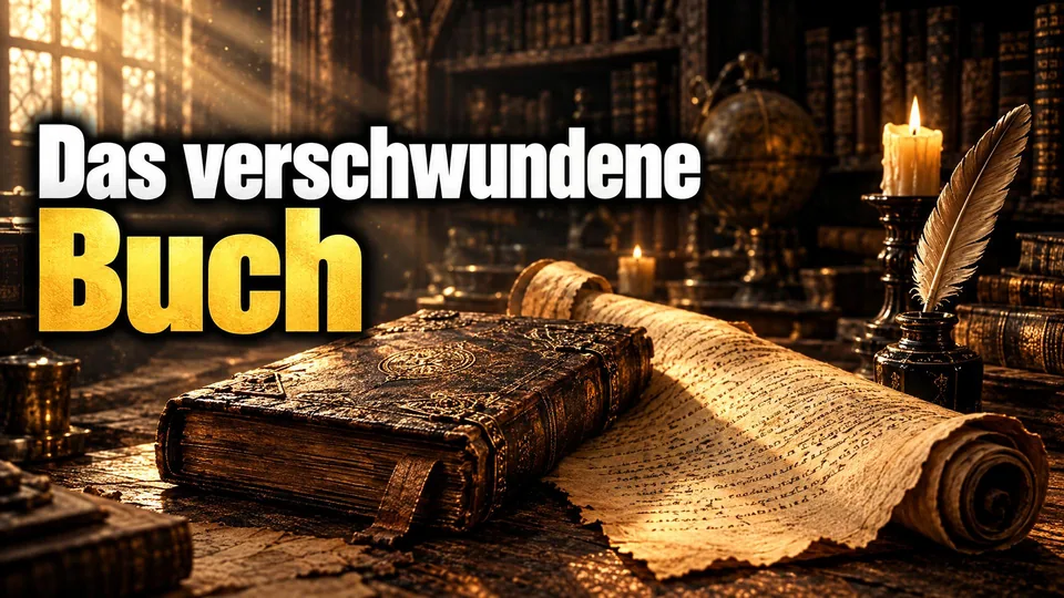 Vorschaubild: Das verschwundene Buch, ein altes Buch und eine Schriftrolle bei Kerzenlicht